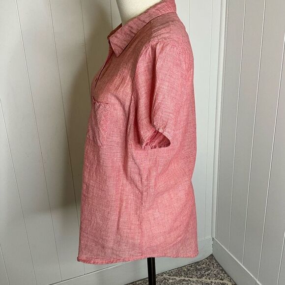 Purnell Work Wear Womens Size Medium Button Front Shirt Red Pink Short Sleeve - Picture 8 of 14